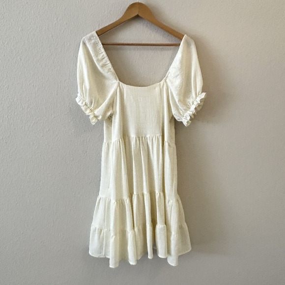 Altar'd State Babydoll‎ Tiered Dress Off White Sorority Size L Boho Peasant - Picture 2 of 10